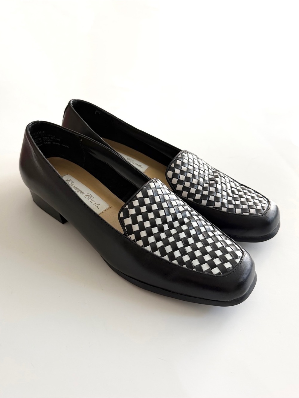 Vintage Carriage Court “Nicole” Black and White Checkered Leather Loafers Size 6